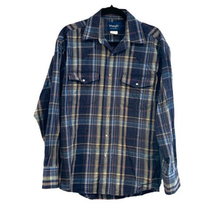 Wrangler‎ Pearl Snap Button Down Shirt Blue Size Large